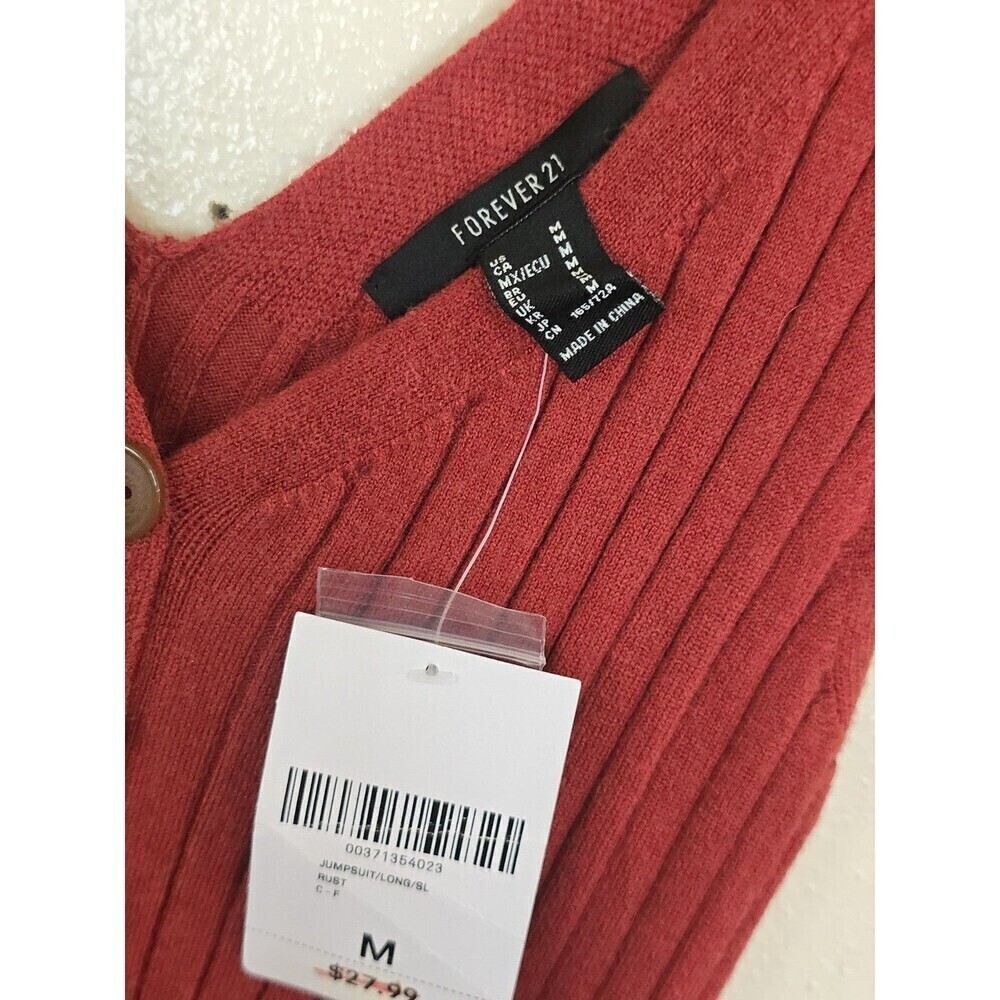 Forever 21 Ribbed Cropped Knit Jumpsuit Womens Size Medium Rust  V Neck - Picture 10 of 10